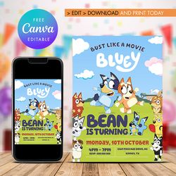 editable bluey 4th birthday invitation instant download