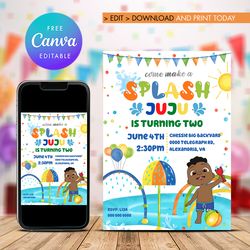 editable cody cocomelon birthday invitation, summer splash birthday invitation instant download