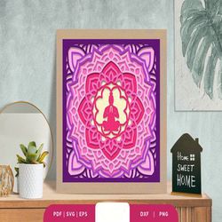 mandala namaste 3d shadow box svg, shadow box template, paper cutting template, light box svg files, 3d papercut lightbo