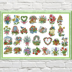 floral embroidery | cross stitch pattern | mini flowers to embroider | vintage cross stitch pattern | pdf template