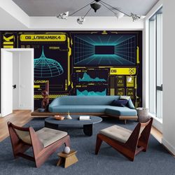 cyberpunk mural wallpaper self-adhesive, cyberpunk wall art, teenage bedroom decor, game room design, cyber mural