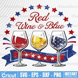 Red Wine and Blue 4th of July PNG, Independence Day PNG, Patriotic Wine Glasses PNG, 4th of July Glasses Digital File