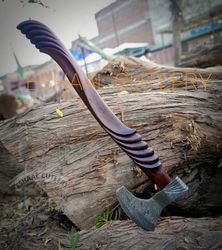 HANDMADE DAMASCUS STEEL VIKING AXE BEAUTIFUL TOMAHAWK CARVING HANDLE WITH SHEATH