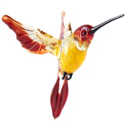 blown glass hummingbird figurine - red yellow flying bird sculpture - glass art ornament - gift idea for home decor