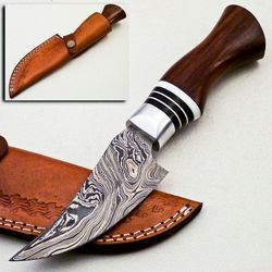 custom handmade damascus steel hunting/bowie/skinner knife handle rose wood