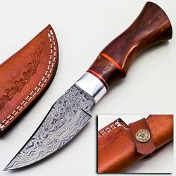 custom handmade damascus steel hunting/bowie/skinner knife handle rose wood