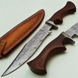 handmade damascus steel hunting/bowie/dagger knife with rose wood handle