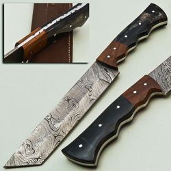 custom handmade damascus steel hunting knife handle buffalo horn,rose wood