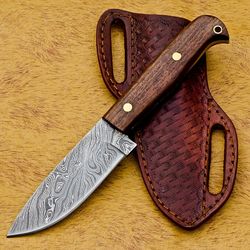 custom damascus steel hunting/bowie/dagger knife handle rose wood with sheath