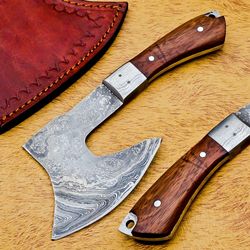 custom damascus steel hunting/bowie/dagger knife handle rose wood with sheath