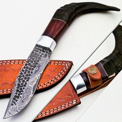 handmade damascus steel hunting/bowie/dagger forging blade knife handle ram horn