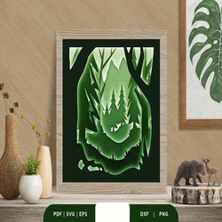 dense forest 3d shadow box papercut, shadow box template, paper cutting template, light box svg files, 3d papercut light