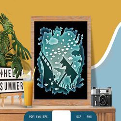 sea animal 3d shadow box papercut, shadow box template, paper cutting template, light box svg files, 3d papercut lightbo