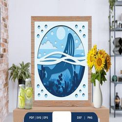 humpback whale 3d shadow box svg, shadow box template, paper cutting template, light box svg files, 3d papercut lightbox