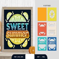 fresh summer fruit 3d shadow box, shadow box template, paper cutting template, light box svg files, 3d papercut lightbox