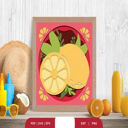 fresh lemon 3d shadow box papercut, shadow box template, paper cutting template, light box svg files, 3d papercut lightb