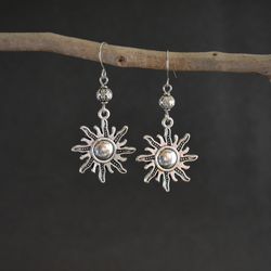 sun earrings silver sun earrings with stainless steel hooks dangling earrings