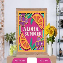 beach summer fruit 3d shadow box,shadow box template, paper cutting template, light box svg files, 3d papercut lightbox