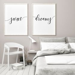sweet dreams printable wall art, bedroom quote art, minimalist poster, double quote wall print, bedroom simple poster