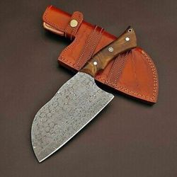 handmade forged damascus steel cleaver knife meat chef butcher knife