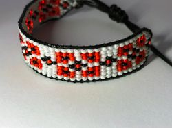 beaded loom ukraine red white flower bracelet hand made native seed bead boho bracelet weaving modern handmade bracelets