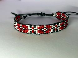 beaded loom ukraine red white flower bracelet hand made native seed bead boho bracelet weaving modern handmade bracelets