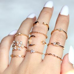 bohemian fashion star moon love pearl leaf 10-piece ring