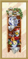 cross stitch pattern shelf with flowers | kitchen embroidery | vintage cross stitch pattern |easy embroidery pattern pdf