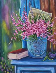 pink flower still life original painting on canvas art floral oil painting original artwork 50x40cm