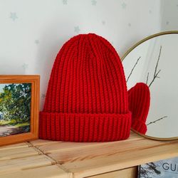 crocheted red rib hat