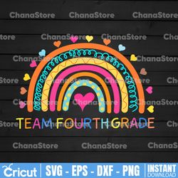 team fourth grade rainbow svg,  back to school svg, teacher rainbow, pencil, kids silhouette png eps dxf decal digital