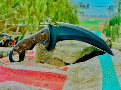 9" fixed blade karambit knife full tang survival claw micarta handle w/ sheath