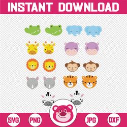 african animal faces clipart, safari baby animals, jungle animals, zoo mask, only png