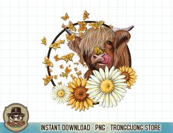 highland cow with sunflower daisies butterflies farm western t-shirt copy png sublimation