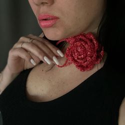 crochet pattern flower choker pdf digital instant download, video tutorial, floral necklace, women vintage collar rose