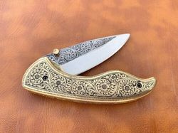 engraved folding knife prestigious handmade engraved pocket knife d2 steel engraved blade handmade folding knife mk941m