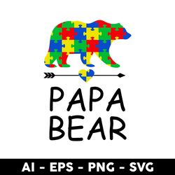 autism papa bear svg, papa bear svg, bear svg, fathers day svg, png dxf eps digital file - digital file