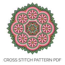 flower mandala cross stitch pattern | counted cross stitch | punto de cruz | point de croix | punt de creu