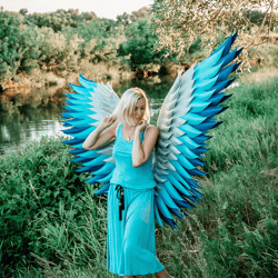 large angel wings wearable blue silver flexible wings halloween costume wedding wings photo prop