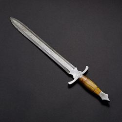 handmade custom damascus steel forged full tang 30" inches sword with buffalo leather sheath