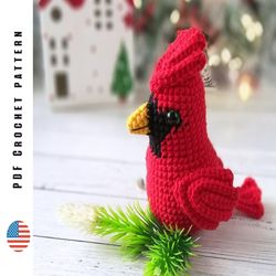 crochet red cardinal ornament, amigurumi bird pattern , toys crochet patterns