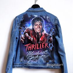 michael jackson thriller painted denim jacket custom jacket portrait from photo personalized order denim jacket shirt