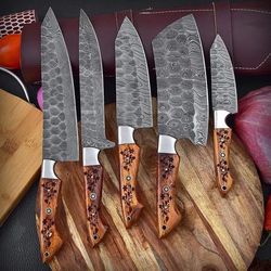 kitchen knife chef's knife 5pcs kitchen cooking tools set utility cleaver cook bread knife damascus steel knife sets