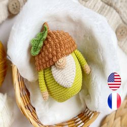 acorn gnome crochet pattern pdf, fall amigurumi for beginners, crochet acorn pattern, garden gnome, amigurumi pattern