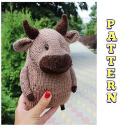 bull toy knitting pattern. knitting pattern cow, plush pattern, amigurumi bull, young bull, knit cow,knit baby toy