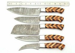 craftsmanship at its finest: handmade handforged chef knife set with damascus steel blades