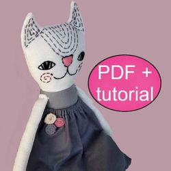 cat doll sewing pattern & tutorial stuffed cat toy pattern cloth doll pattern rag doll pattern fabric doll pattern diy