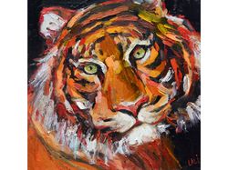 tiger painting original oil painting 20x20cm animal art pet painting tiger portrait 8'x8' african art savanna art