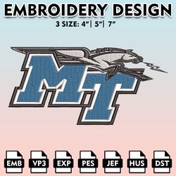 ncaa logo embroidery designs, ncaa middle, middle tennessee blue raiders  embroidery files, machine embroidery designs