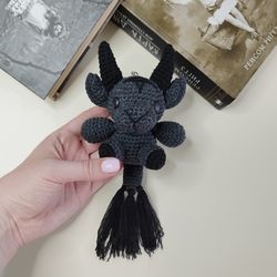 baphomet keychain, plush goat, kawaii anime, stuff keychain, gothic decor, spooky toy, weird gift, gift for friend